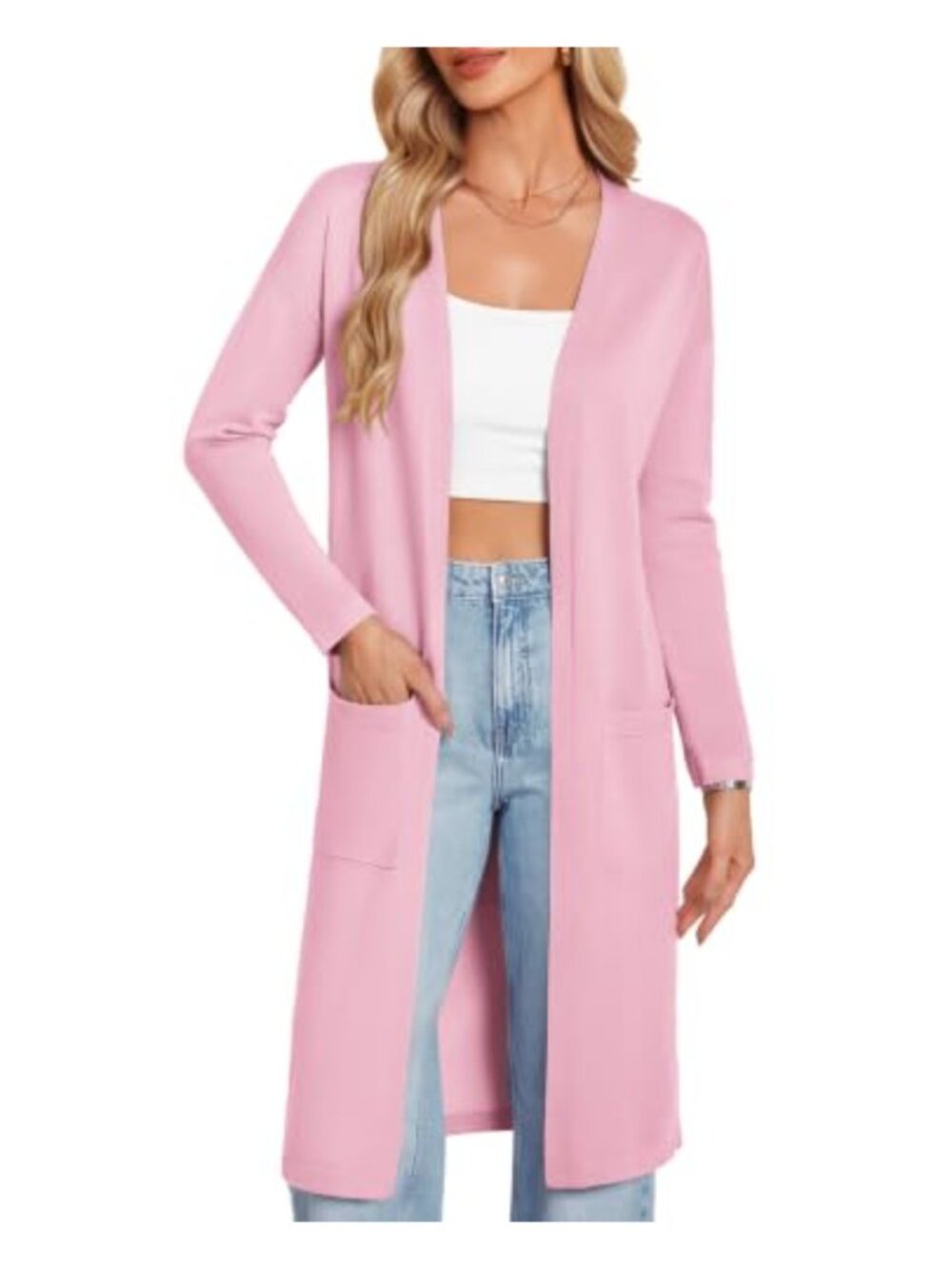 Lightweight Open Front Long Duster Cardigan with Pockets Knit Cardigan